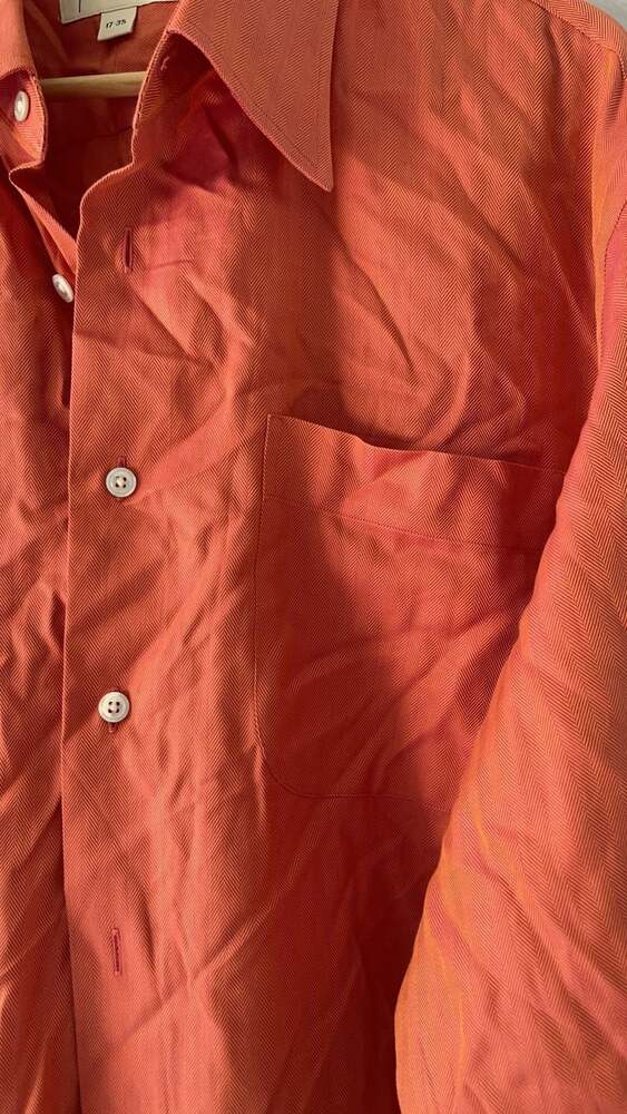 John Nordstrom Men's Red Orange Long Sleeve Button Down Shirt 100% Cotton 17-35 - Picture 4 of 6
